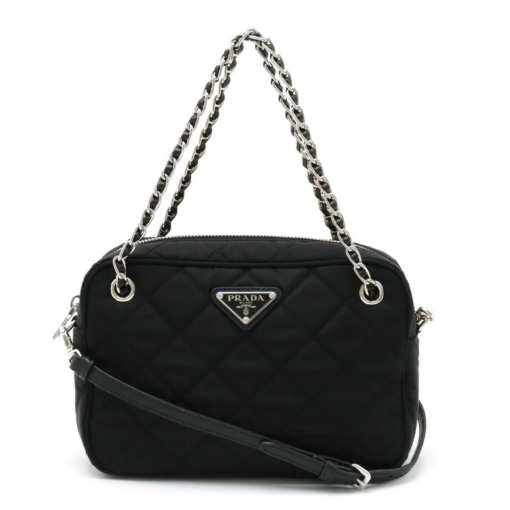 Prada TESSUTO IMPUNTU Quilted Shoulder Bag Handbag Leather NERO Black